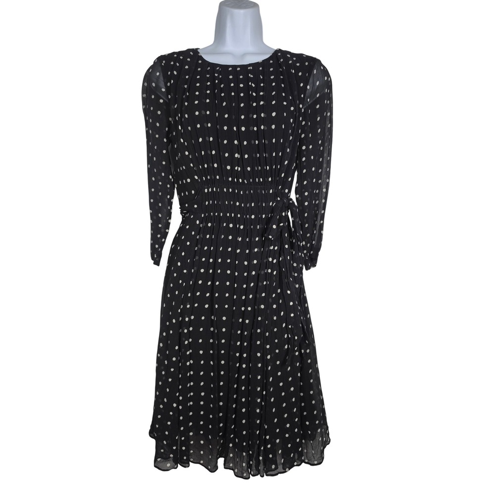 LK Bennett Black Silk Polka Dot Smocked Midi Dress Black Jackina Womens 8